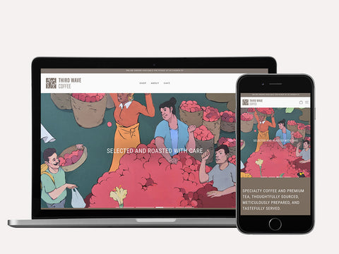 Laptop and iPhone screen showing Third Wave Coffee Shopify website design by Fashioncan.
